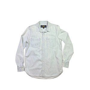 Lucky Brand XS Striped Blue White Cotton Shirt Button-Down Long Sleeves *Flaw